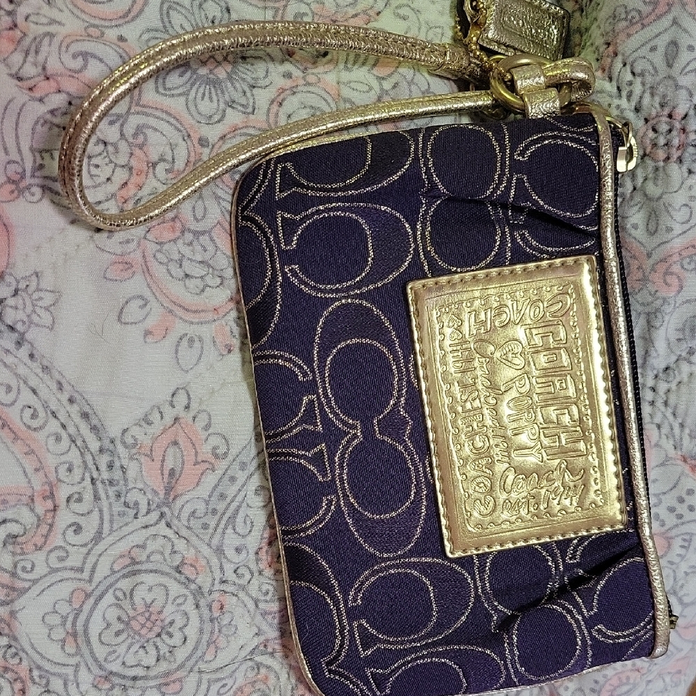 Coach Gold and purple Wristlet